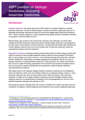 ABPI position on biosimilar medicines