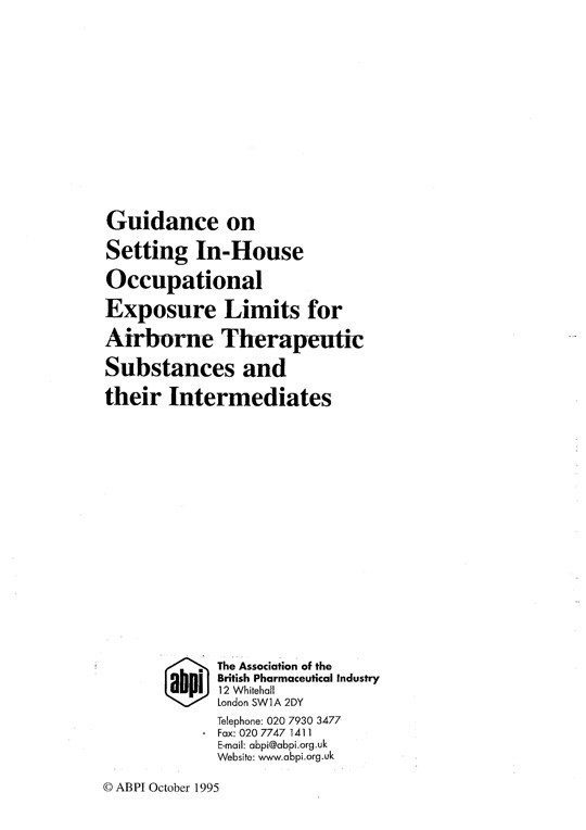 Guidelines on setting in-house occupational exposure limits for airborne therapeutic substances