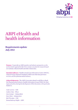 ABPI ehealth and health information – requirements update July 2013