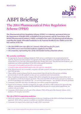 ABPI Briefing - The 2014 Pharmaceutical Price Regulation Scheme (PPRS)