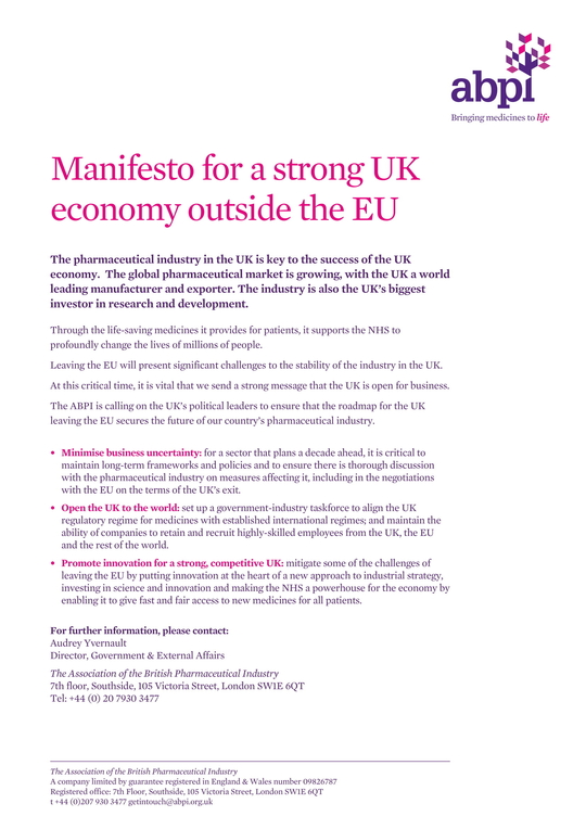 Manifesto for a strong UK economy outside the EU