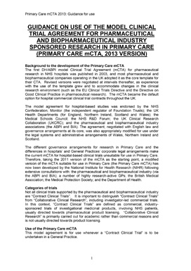 Guidance on use of the model clinical trial agreement for pharmaceutical and biopharmaceutical industry sponsored research in Primary care