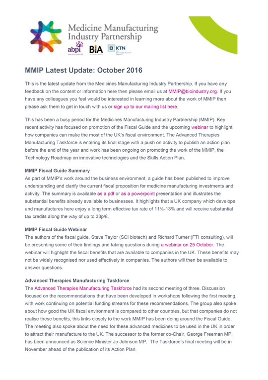 MMIP Newsletter - October 2016