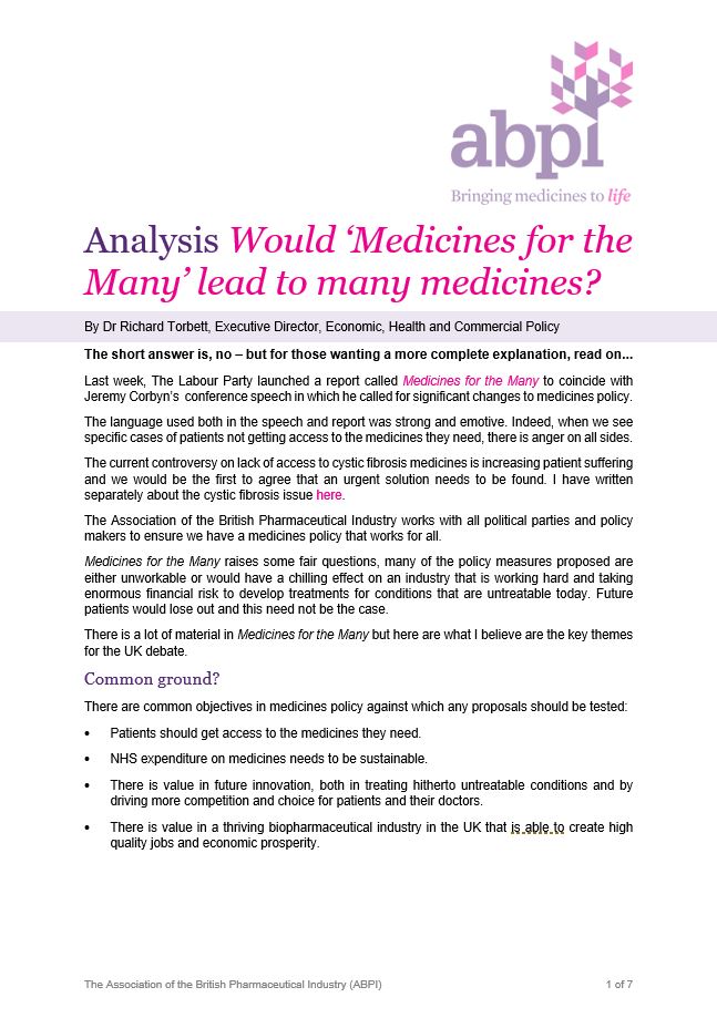 Analysis: Would ‘Medicines for the Many’ lead to many medicines?