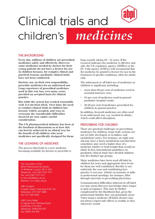 Clinical trials and children's medicines