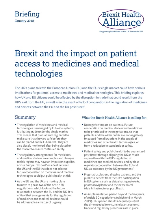 Brexit and the impact on patient access to medicines and medical technologies
